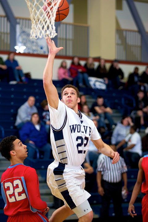 Dominic Young lays in a shot against the East Anchorage T-Birds