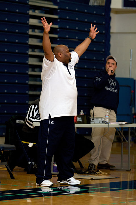 Coach Harrison yells for the defense to get their hands up