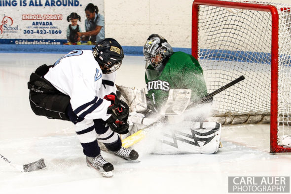 February 22, 2013: Arvada, Colorado - Standley Lake Gators goalie Vincent Case let just one puck get past him in the 2-1 Gators victory over Valor Christian in their playoff game at the Apex Center in Arvada