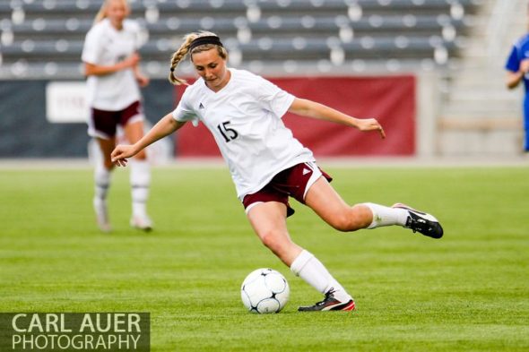 May 22, 2013 - Cheyenne Mountain Indians junior midfielder Ellen Smith (15) makes a cut with the ball against the Broomfield Eagles in the CHSAA 4A Girls Soccer Championship Game at Dick's Sporting Goods Park in Commerce City, Colorado