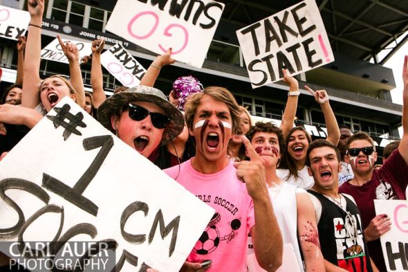 May 22, 2013 - The Cheyenne Mountain students cheer for their team after they defeated the Broomfield Eagles 2-0 to win the CHSAA 4A Girls Soccer Championship at Dick's Sporting Goods Park in Commerce City, Colorado