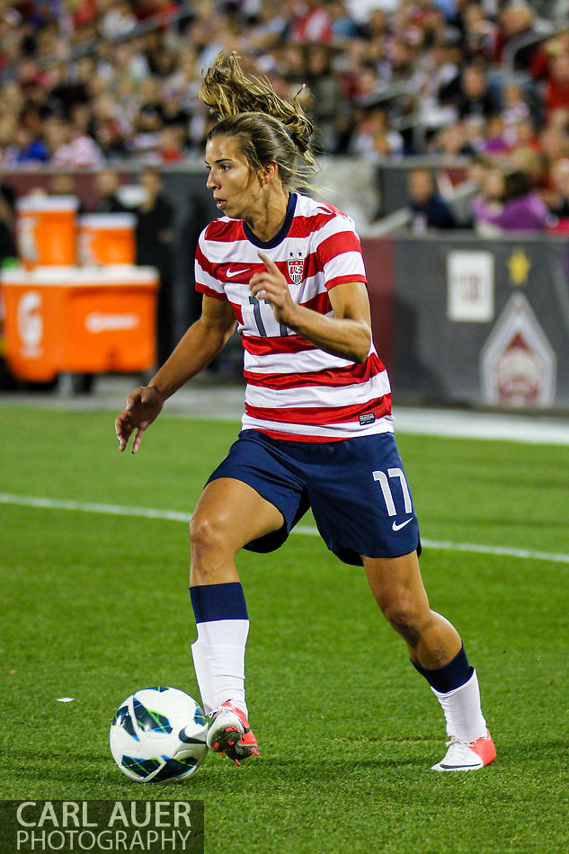 September 19, 2012 Commerce City, CO. - United States Women's National Team forward Alex Morgan controls the ball during the Soccer Match between the USA Women's National Team and the Women's Australian team at Dick's Sporting Goods Park in Commerce City, Colorado