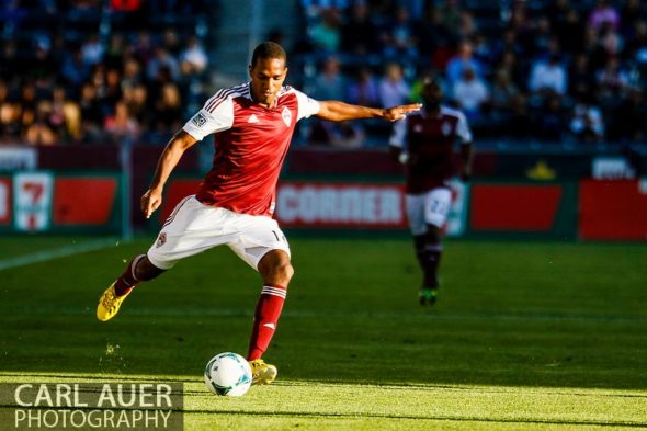 June 1st, 2013 - Colorado Rapids midfielder Atiba Harris (16) passes the ball in the first half of action in the MLS match between FC Dallas and the Colorado Rapids at Dick's Sporting Goods Park in Commerce City, CO