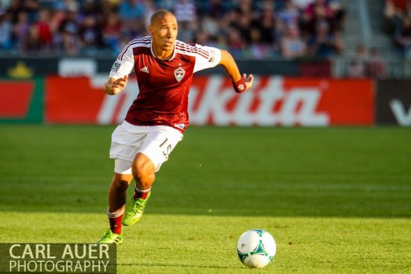 June 15th, 2013 - Colorado Rapids defender Chris Klute (15) chases after the ball in the first half of the MLS match between San Jose Earthquake and the Colorado Rapids at Dick's Sporting Goods Park in Commerce City, CO