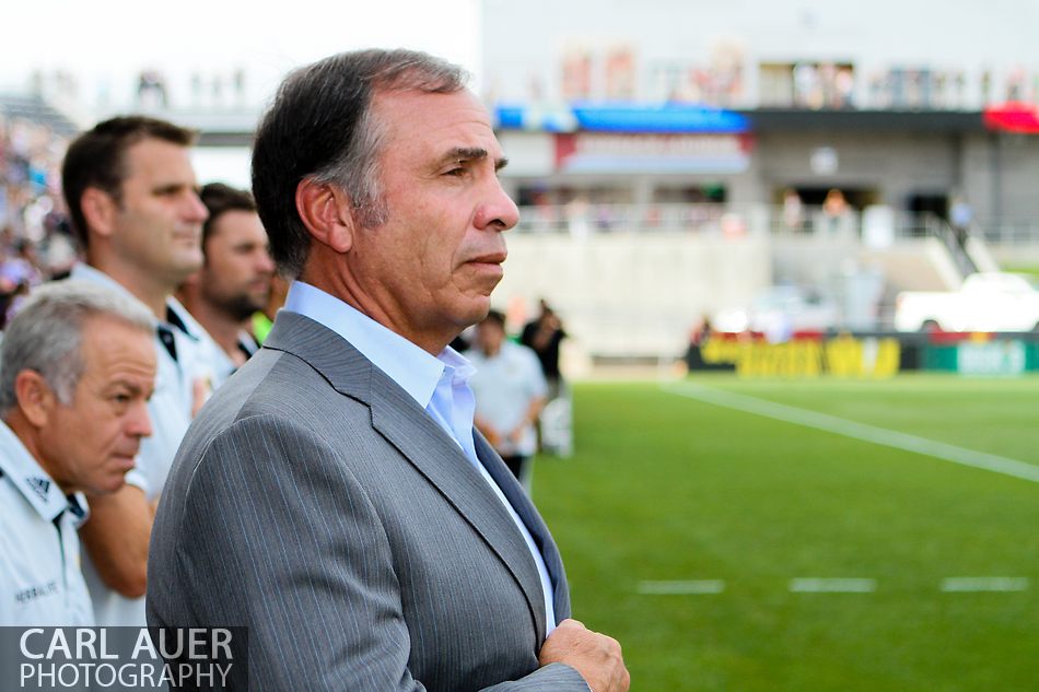 July 27th, 2013 - LA Galaxy head coach Bruce Arena during the National Anthem before the start of the Major League Soccer match between the LA Galaxy and the Colorado Rapids at Dick's Sporting Goods Park in Commerce City, CO