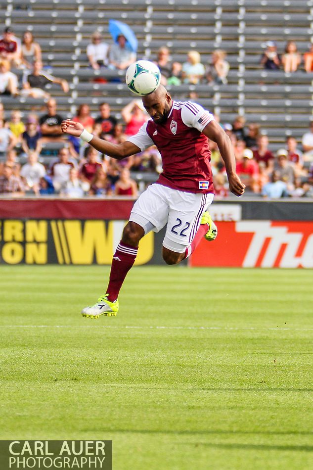 July 27th, 2013 - Colorado Rapids defender Marvell Wynne (22) elevates to head the ball in the first half of the Major League Soccer match between the LA Galaxy and the Colorado Rapids at Dick's Sporting Goods Park in Commerce City, CO